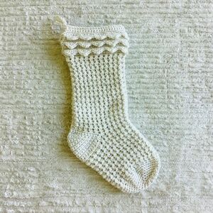 Crochet Christmas Stocking Handmade In USA Cream Textured Natural Neutral NWT